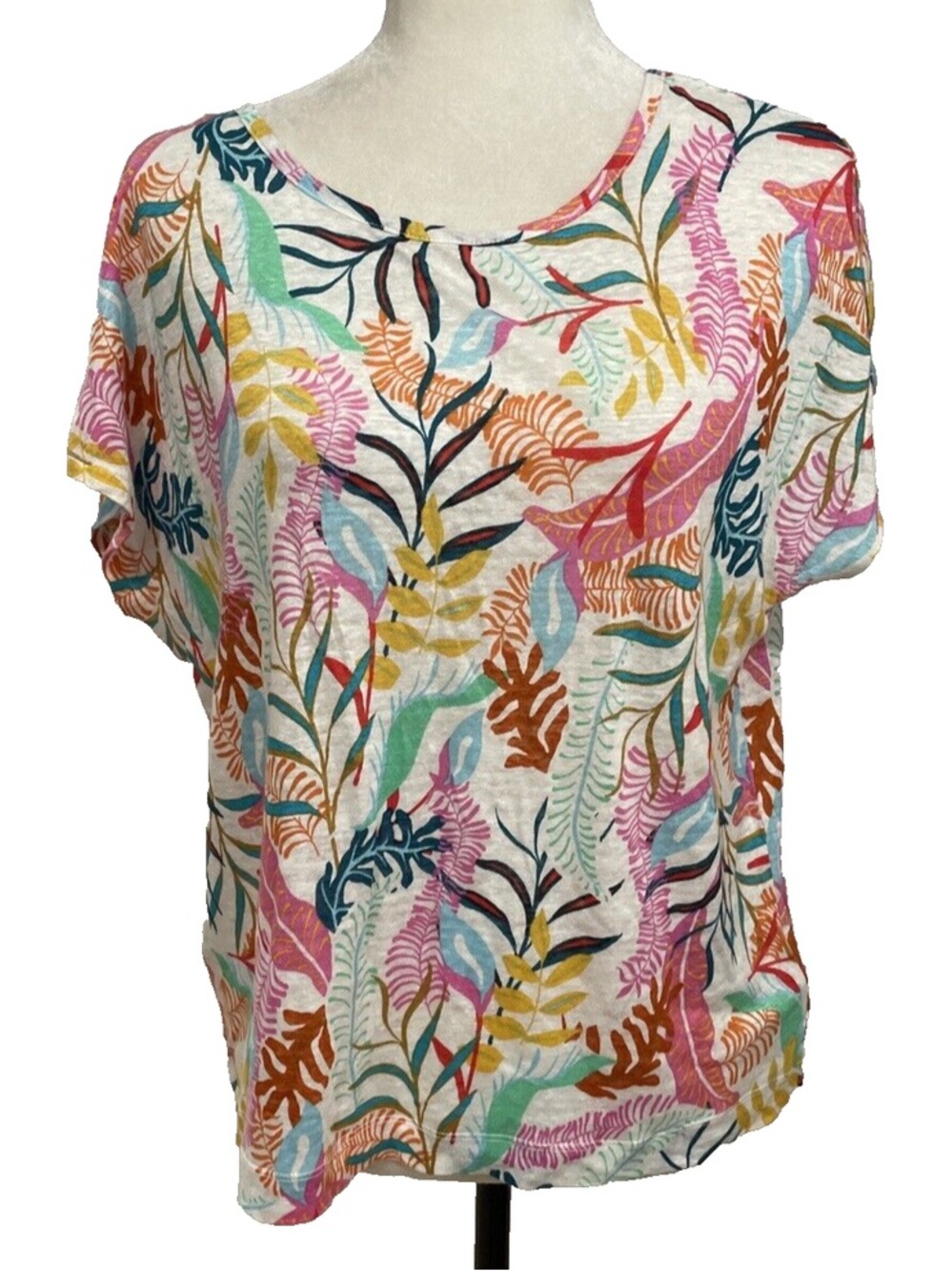 Cynthia Rowley Linen Tropical Blouse XL Button Back Coastal Boho Top Resortwear - Picture 5 of 13